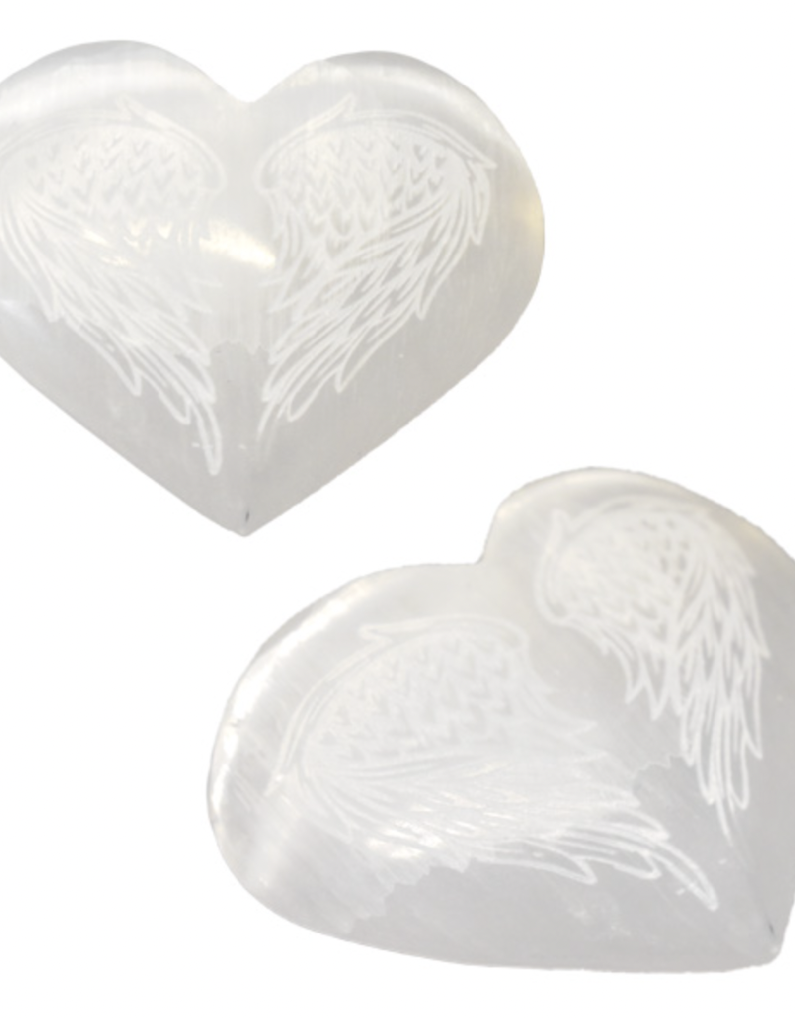Engraved Heart - Selenite w/ Angel Wings