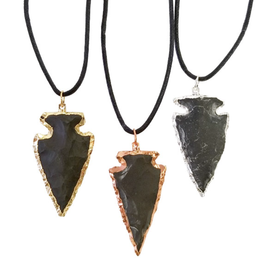 Plated Black Agate Arrowhead Pendant