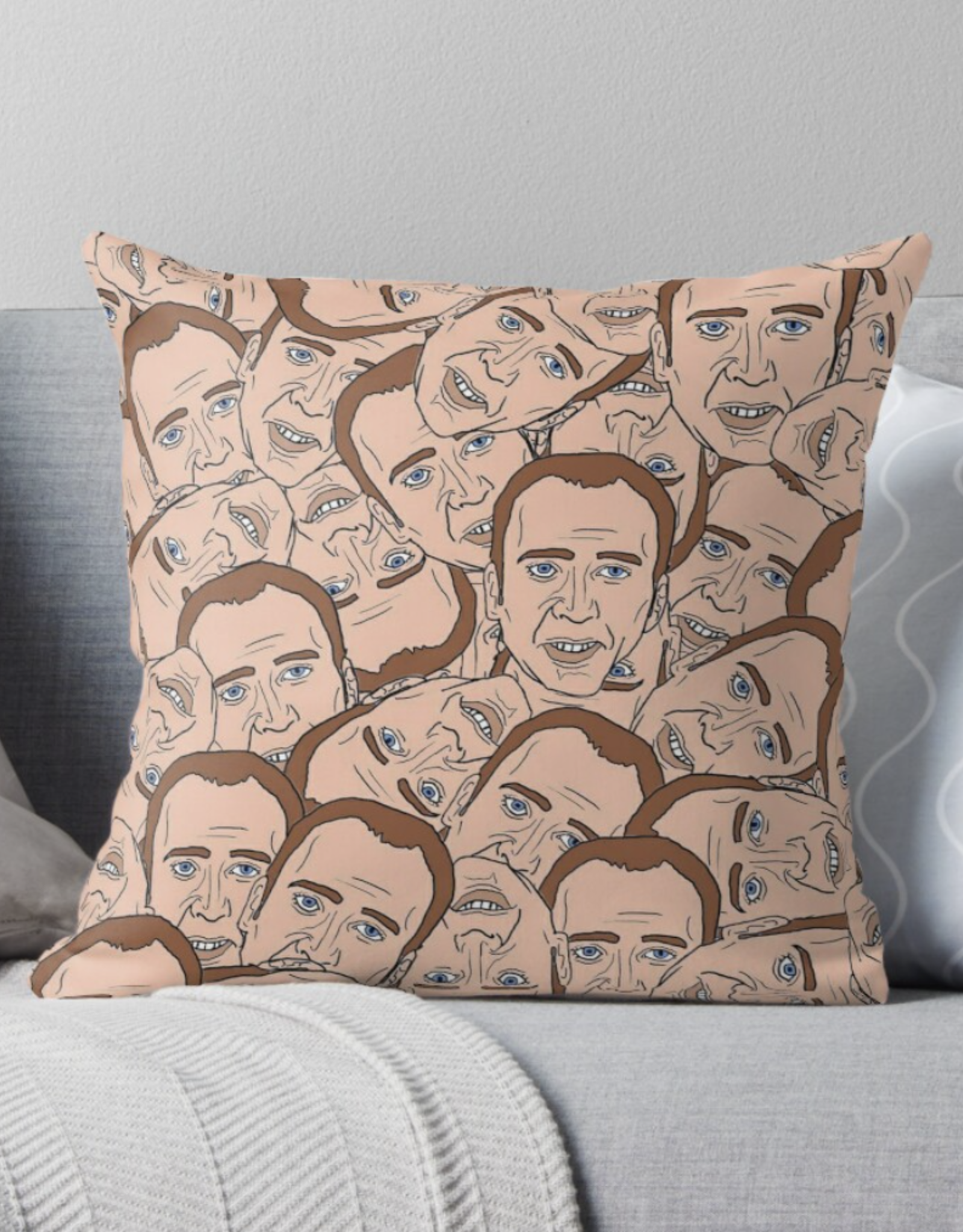 Nicolas Cage Face Collage Throw Pillow