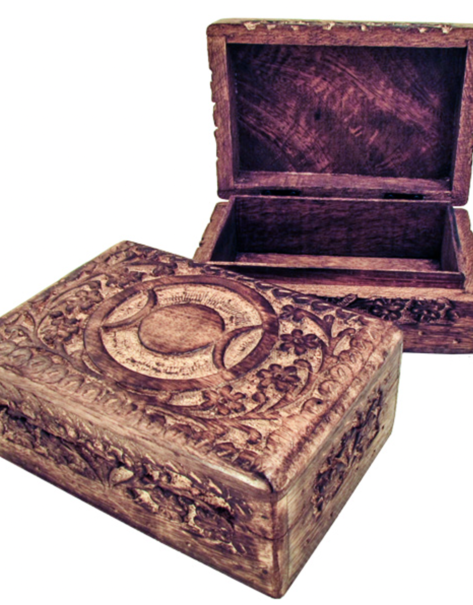 Carved Wood Box - Moon Phase
