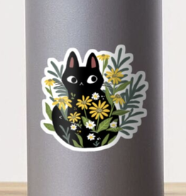 Black Cat w/Flowers Sticker