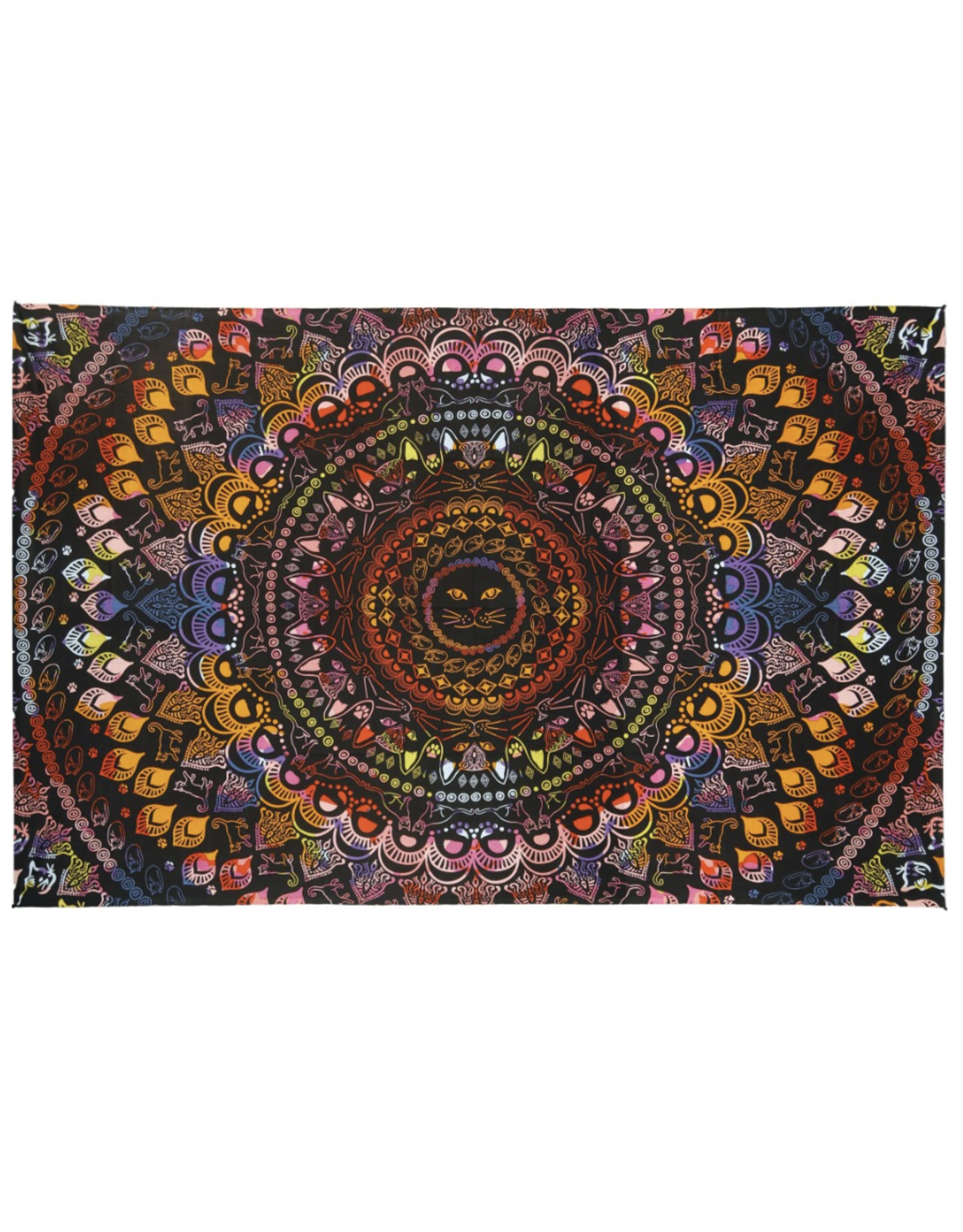 3D Colorful Cat Mandala Tapestry 60x90 - Art by Dina June Toomey