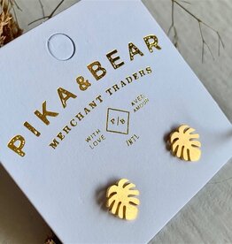 "Monstera" Gold Leaf Stud Earrings