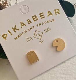 "Pac-Attack" Gold Arcade Stud Earrings