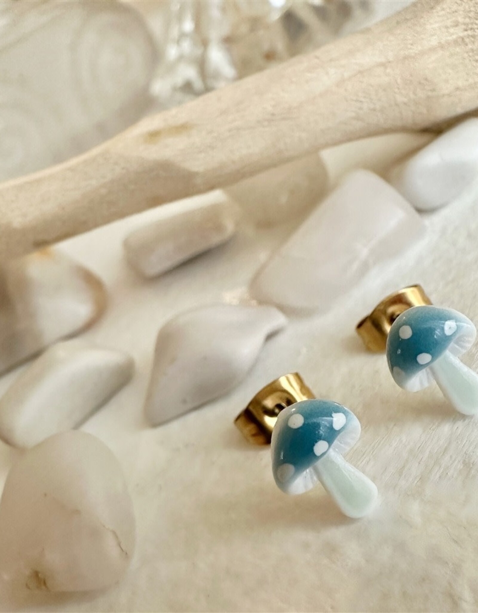 "Agaric" Blue Porcelain Mushroom Stud Earrings