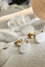 "Mew" Porcelain Cat Face Stud Earrings in White