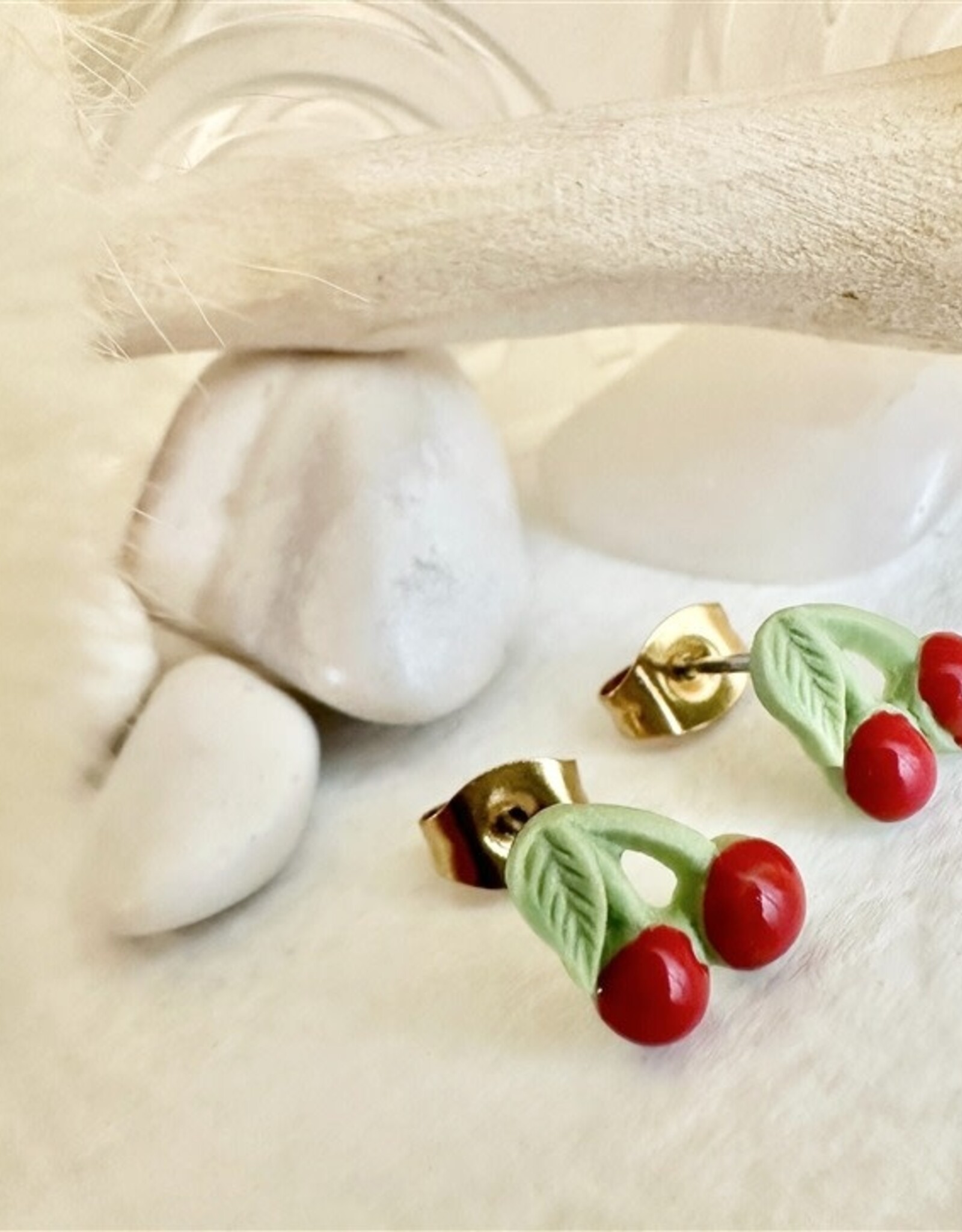 "Pomona" Porcelain Cherry Stud Earrings