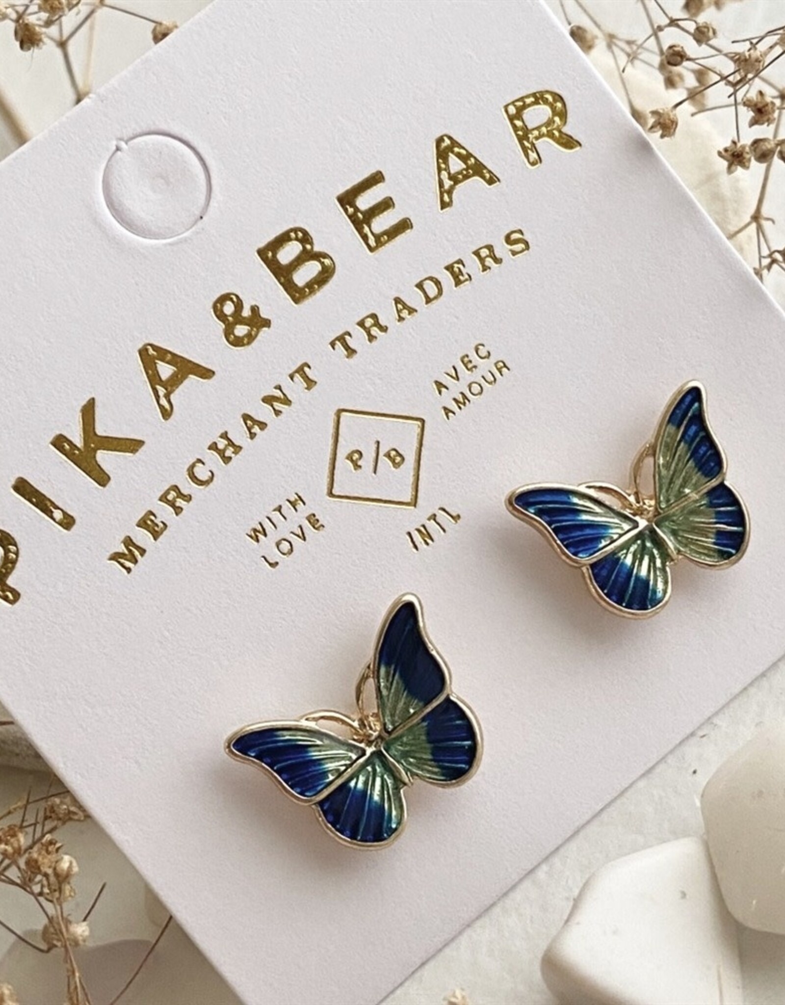 "Vlinder" Teal Cloisonné Style Butterfly Stud Earrings