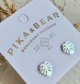 "Monstera" Silver Leaf Stud Earrings