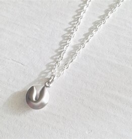 "Benky" Silver Tiny Fortune Cookie Charm Necklace