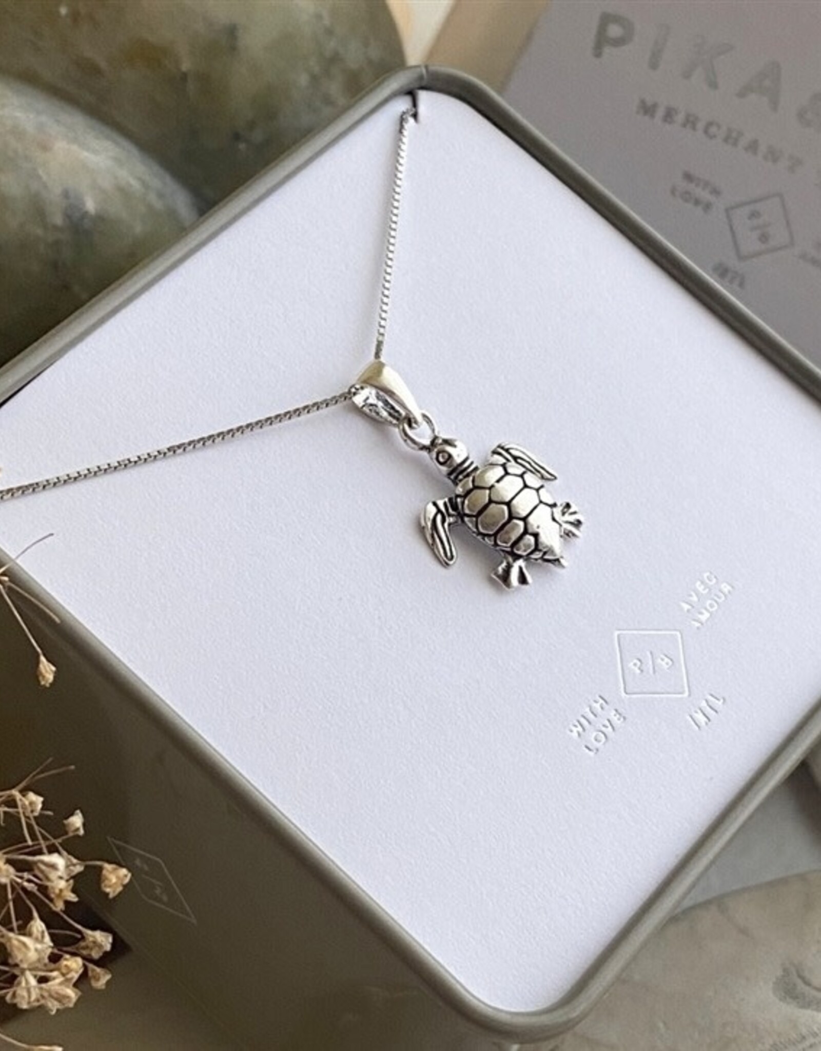"Gamera" Oxidized Sterling Silver Turtle Charm Necklace