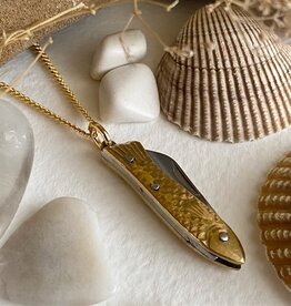 "Filet" Fish Shaped Pocket Knife Charm Necklace