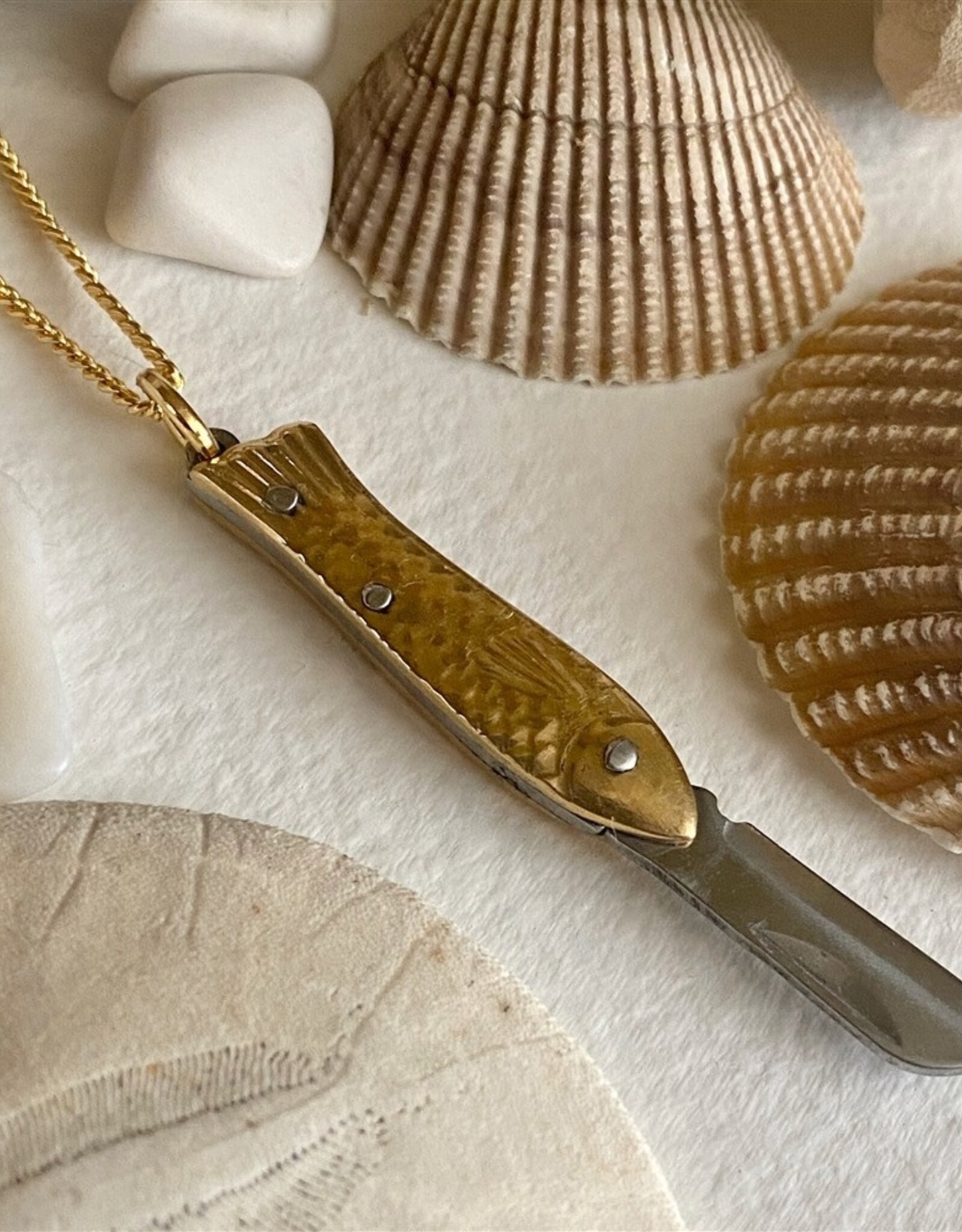 "Filet" Fish Shaped Pocket Knife Charm Necklace