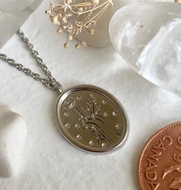 "Demeter" Silver Floral Stamped Charm Necklace