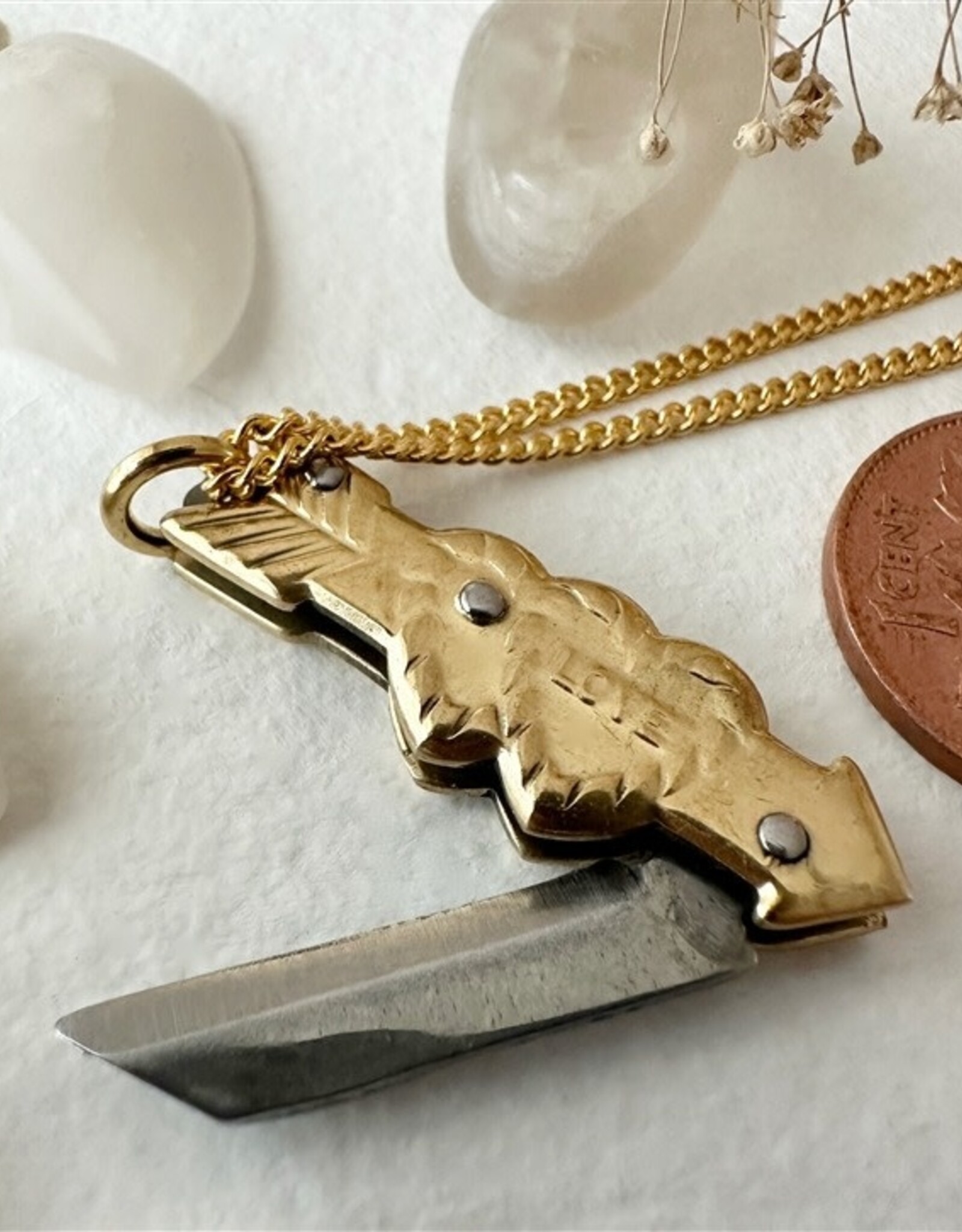 "Love Hurts" Hearts and Arrow Pocket Knife Charm Necklace