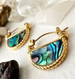 "Mykonos" Fan Hoop Earrings in Gold and Natural Shell - Abalone