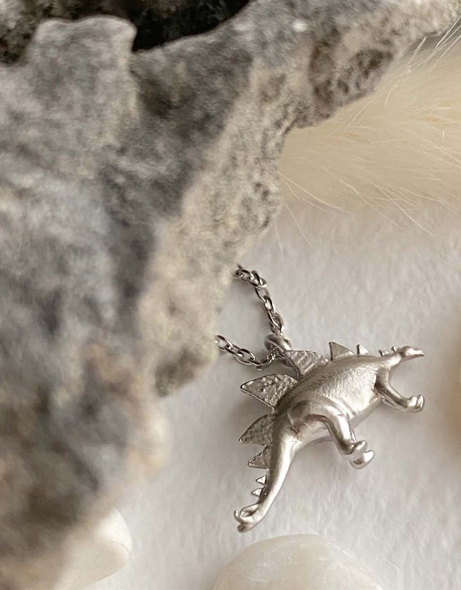 "O'Connor" Tiny Stegosaurus Charm Necklace - Silver