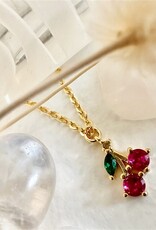 "Pomona" Tiny Rhinestone Cherry Charm Necklace
