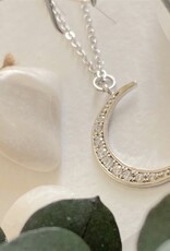 "La Lune" Rhinestone Moon Charm Necklace in Silver "La Lune" Rhinestone Moon Charm Necklace in Silver