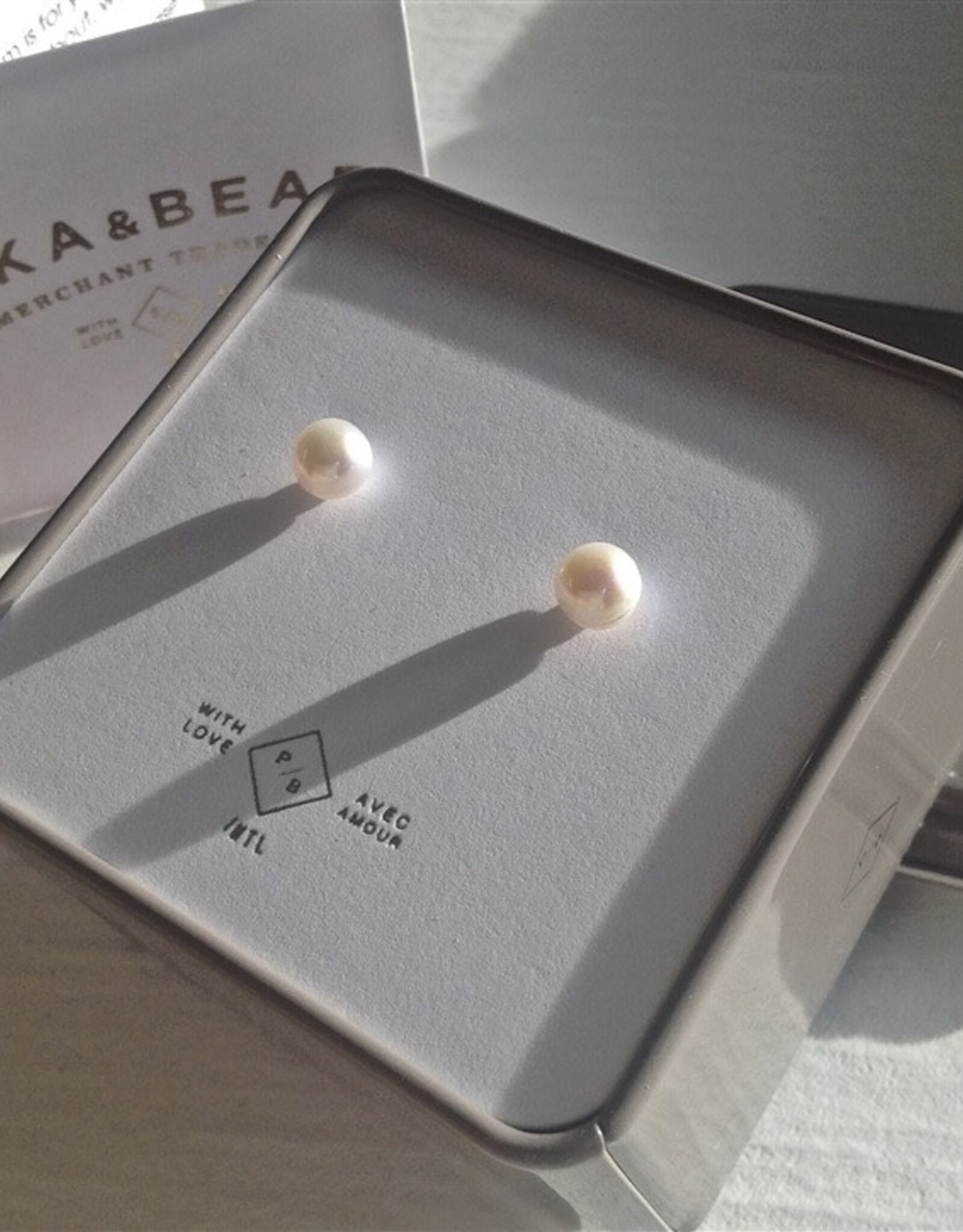 "Delphinis" Freshwater Pearl Studs in Classic White