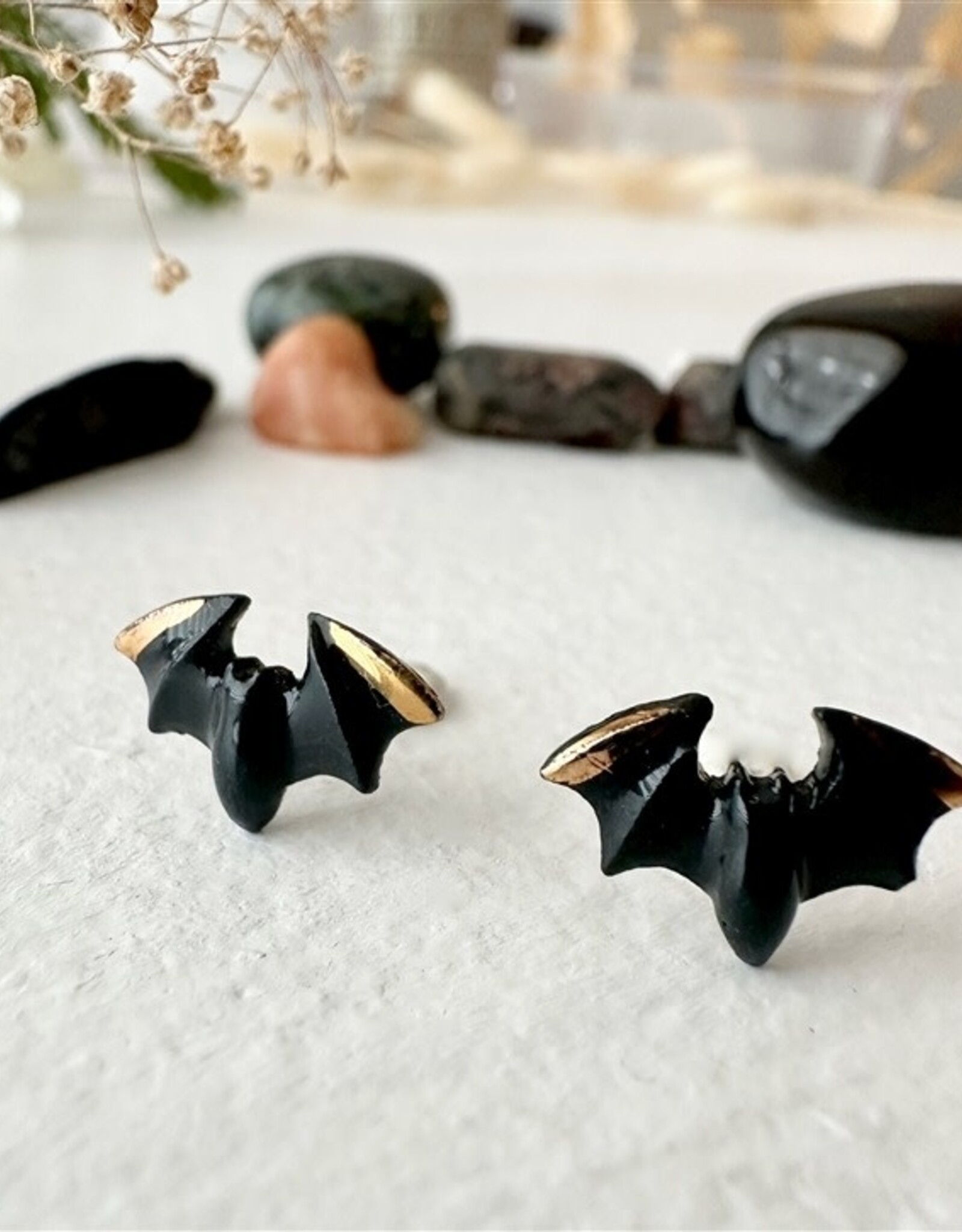"Lugosi" Porcelain Bat Stud Earrings