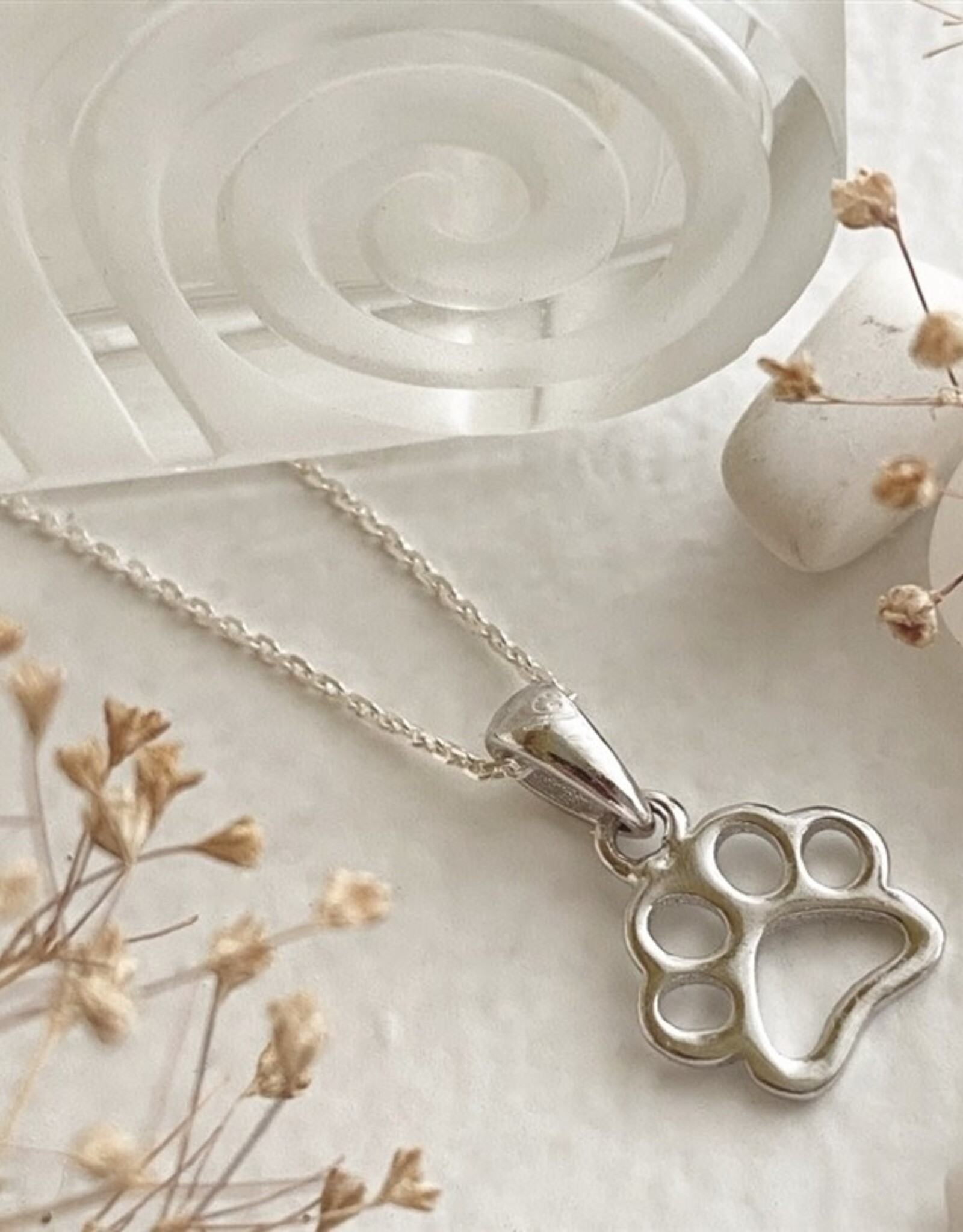 "Paws" Paw Print Pendant Necklace in Sterling Silver