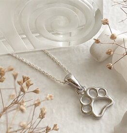 "Paws" Paw Print Pendant Necklace in Sterling Silver