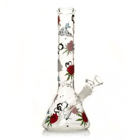 Red Eye Glass 12" Roses & Weed Beaker by Red Eye Glass