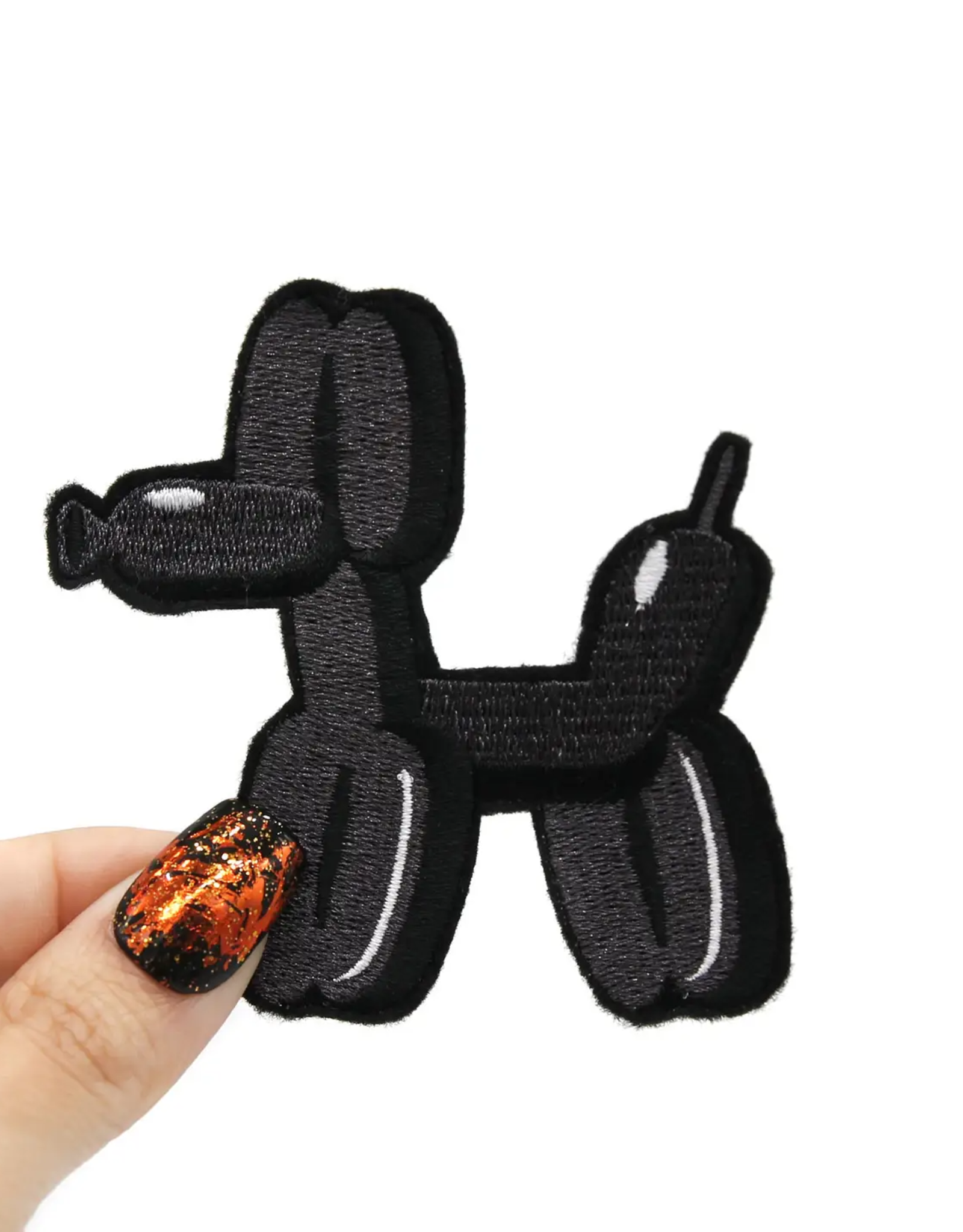 Black Balloon Dog Iron-On Embroidered Patch