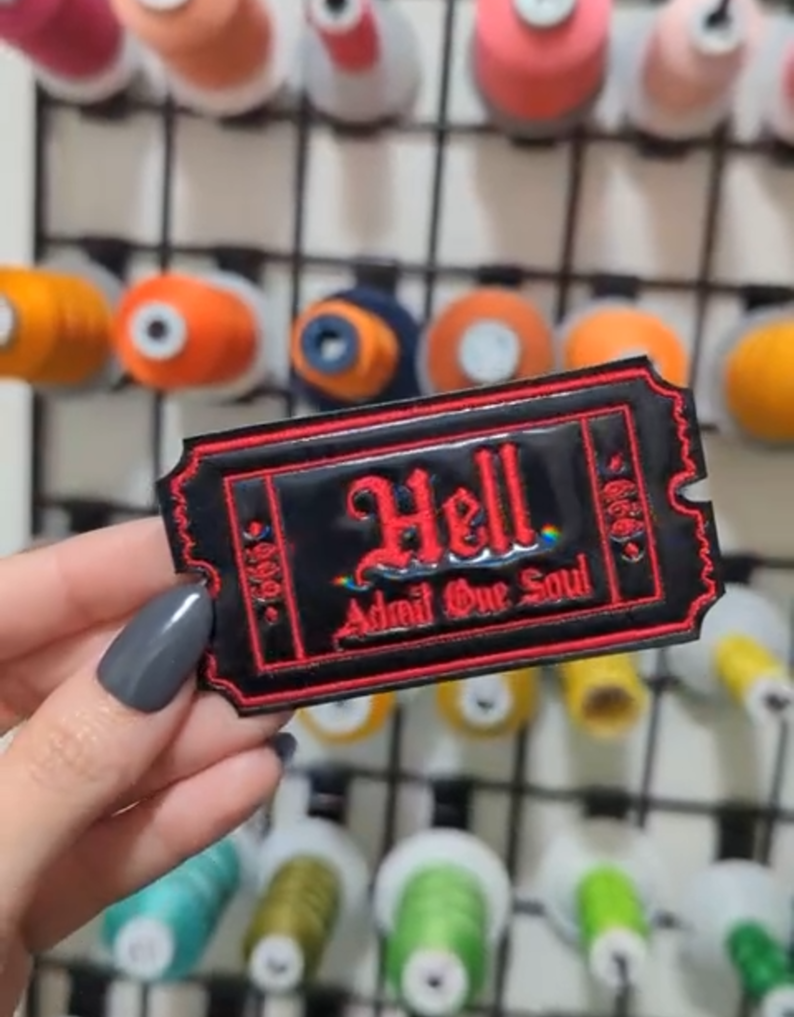 Black Holo Hell Admit One Soul 666 Gothic Iron On Patch
