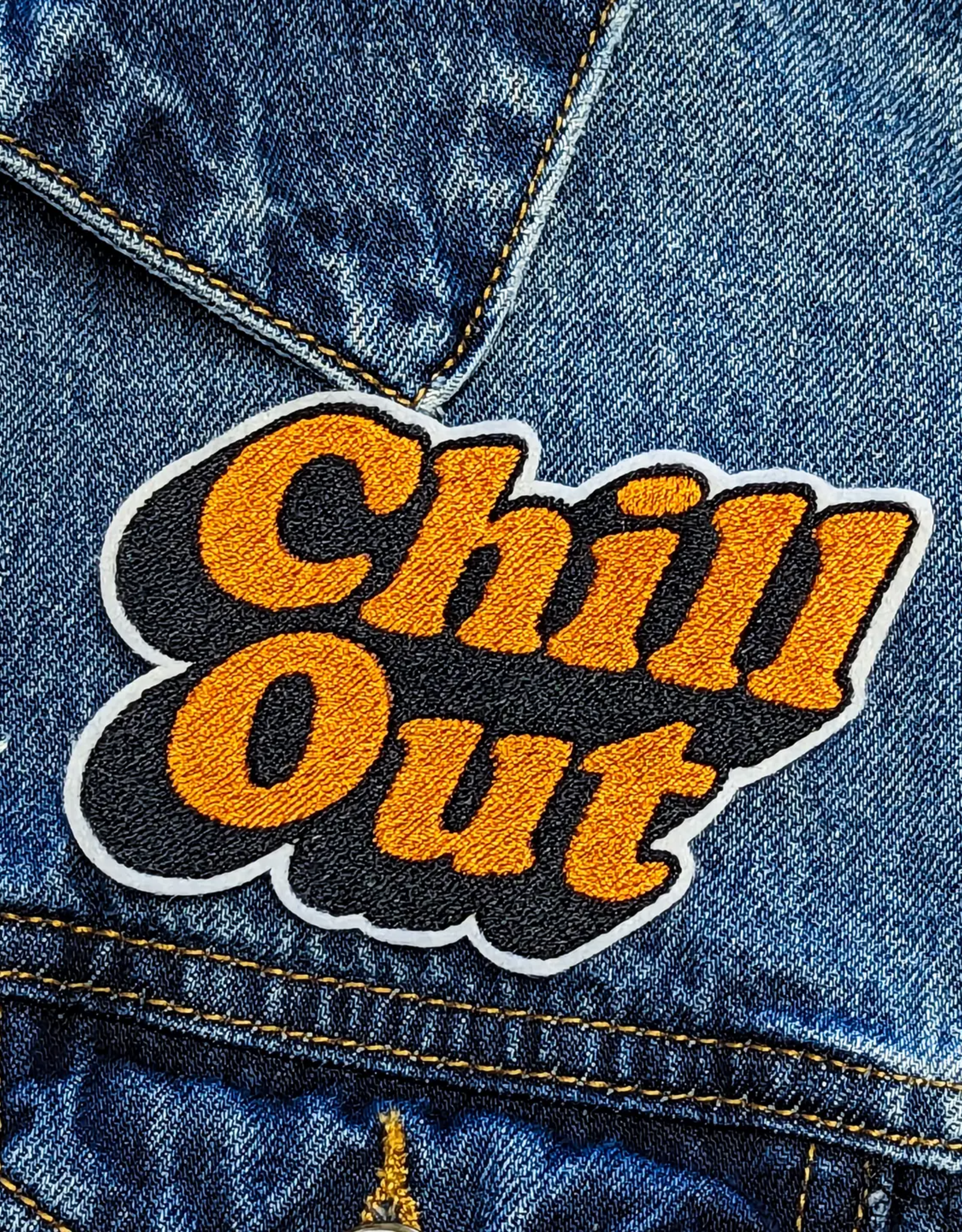Chill Out Word Iron On Embroidered Patch
