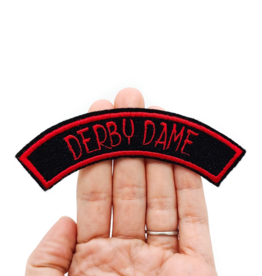 Derby Dame Curved Small Rocker Iron On Embroidered Patch