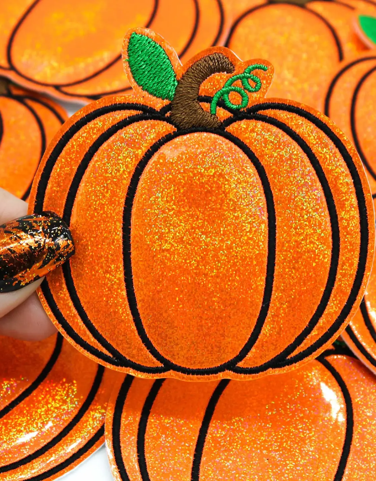 Orange Holographic Pumpkin Embroidered Iron On Patch