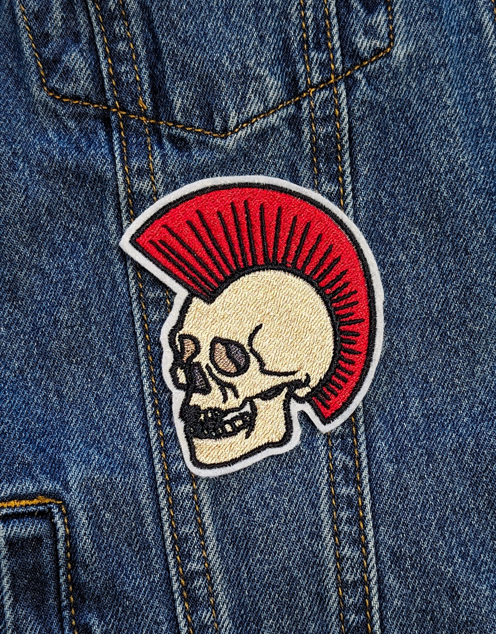 Punk Mohawk Skull Iron On Embroidered Patch