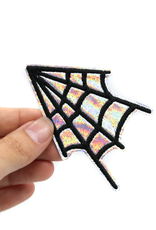 Silver Glitter Holographic Spider Web Iron On Vinyl Patch