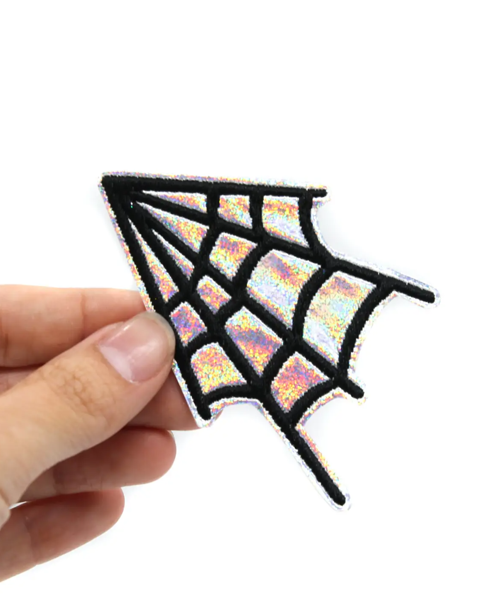 Silver Glitter Holographic Spider Web Iron On Vinyl Patch