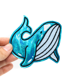 Turquoise Glitter Holographic Whale Iron On Vinyl Patch