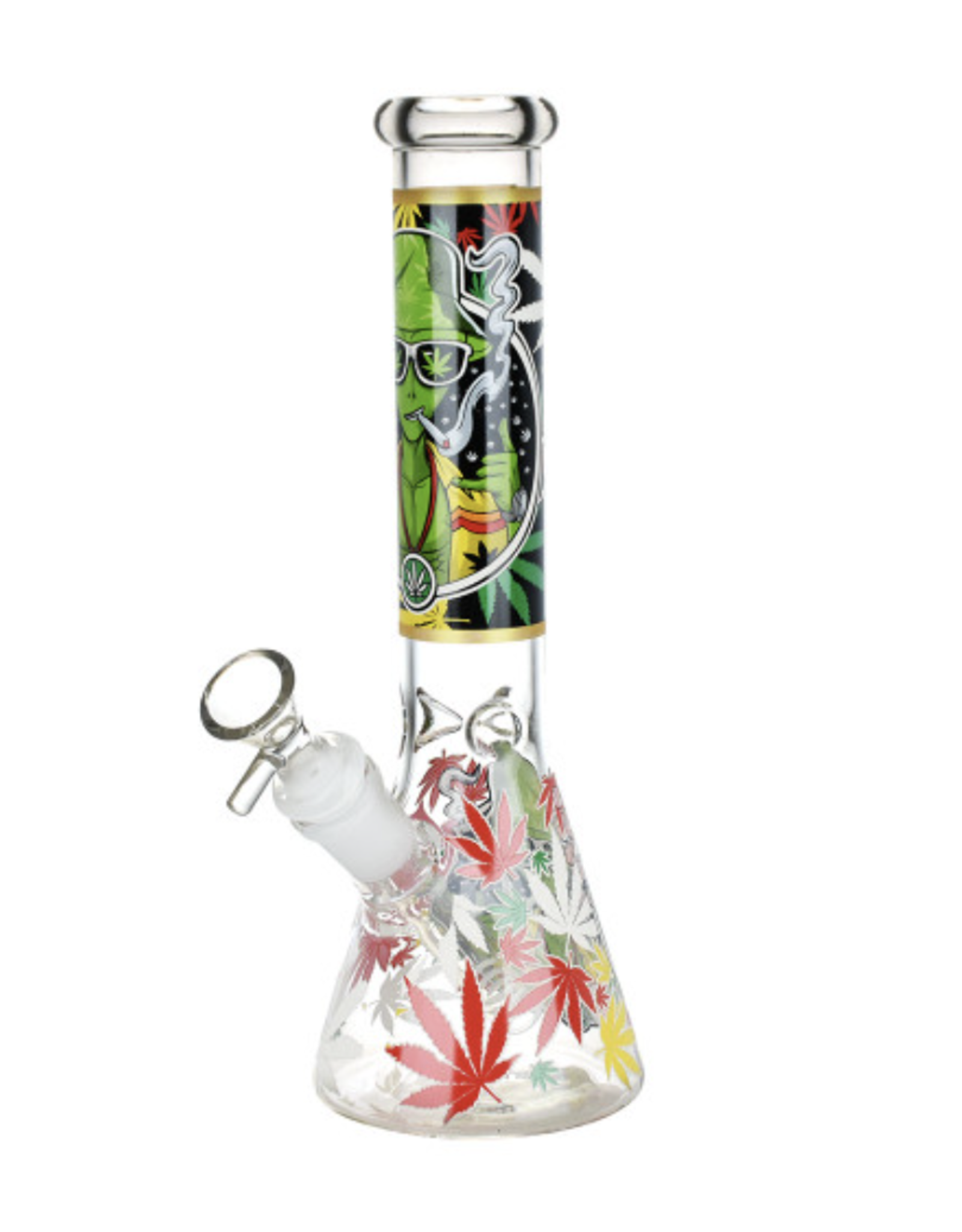 10" Aliens & Hemp Leaves Glow Beaker