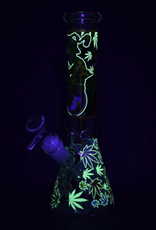10" Aliens & Hemp Leaves Glow Beaker