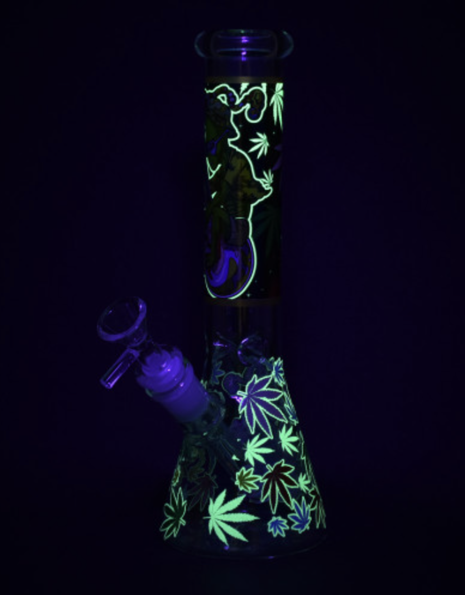 10" Aliens & Hemp Leaves Glow Beaker