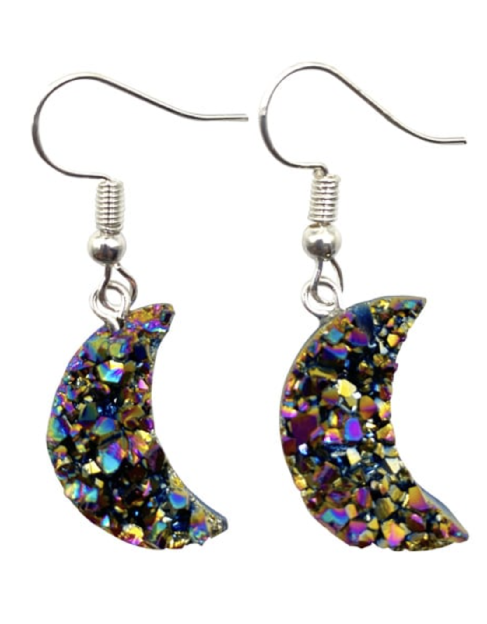 Titanium Aura Amethyst Moon Earrings