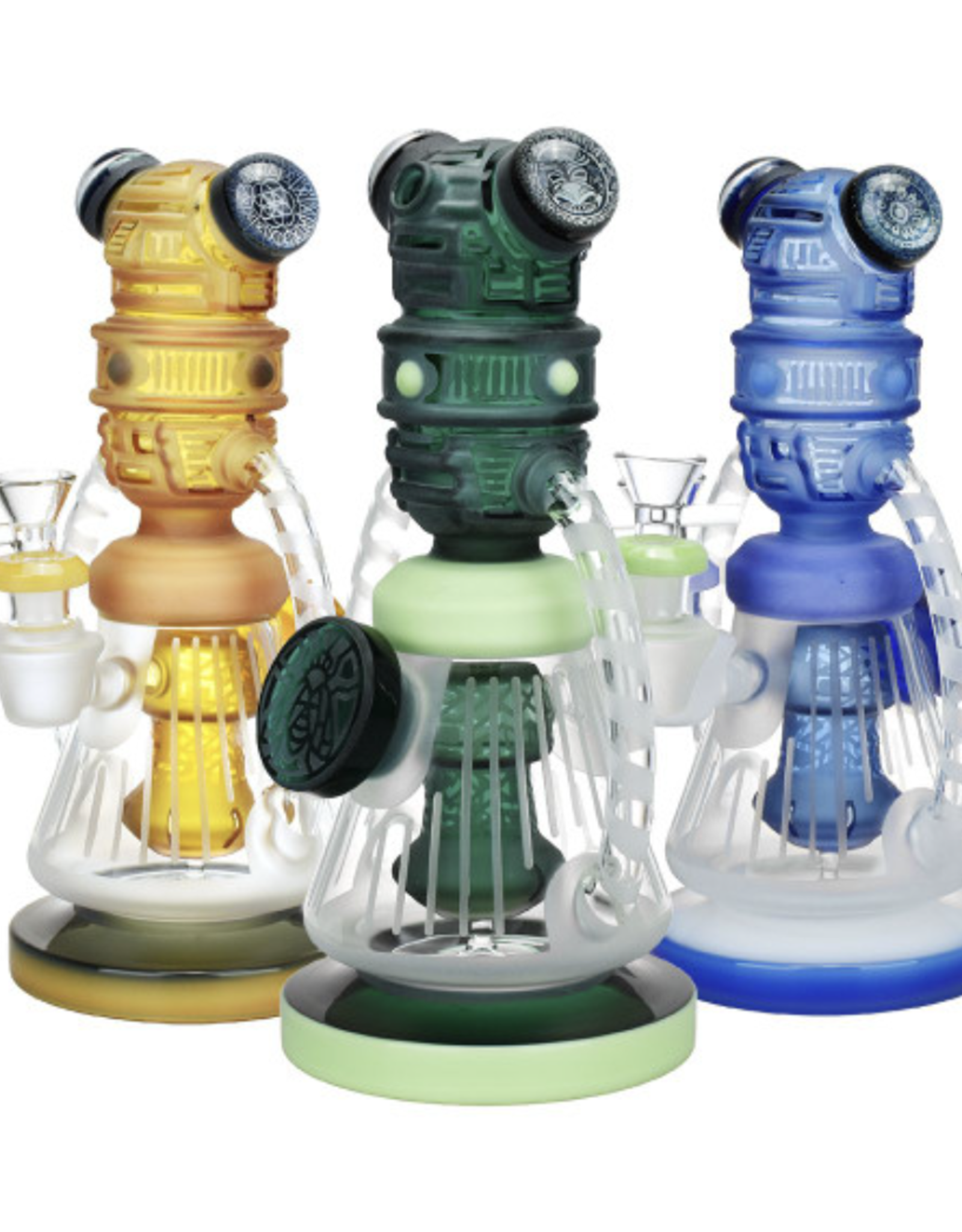9" Robotic Bee Etched Glass Recycler - Assorted Colours