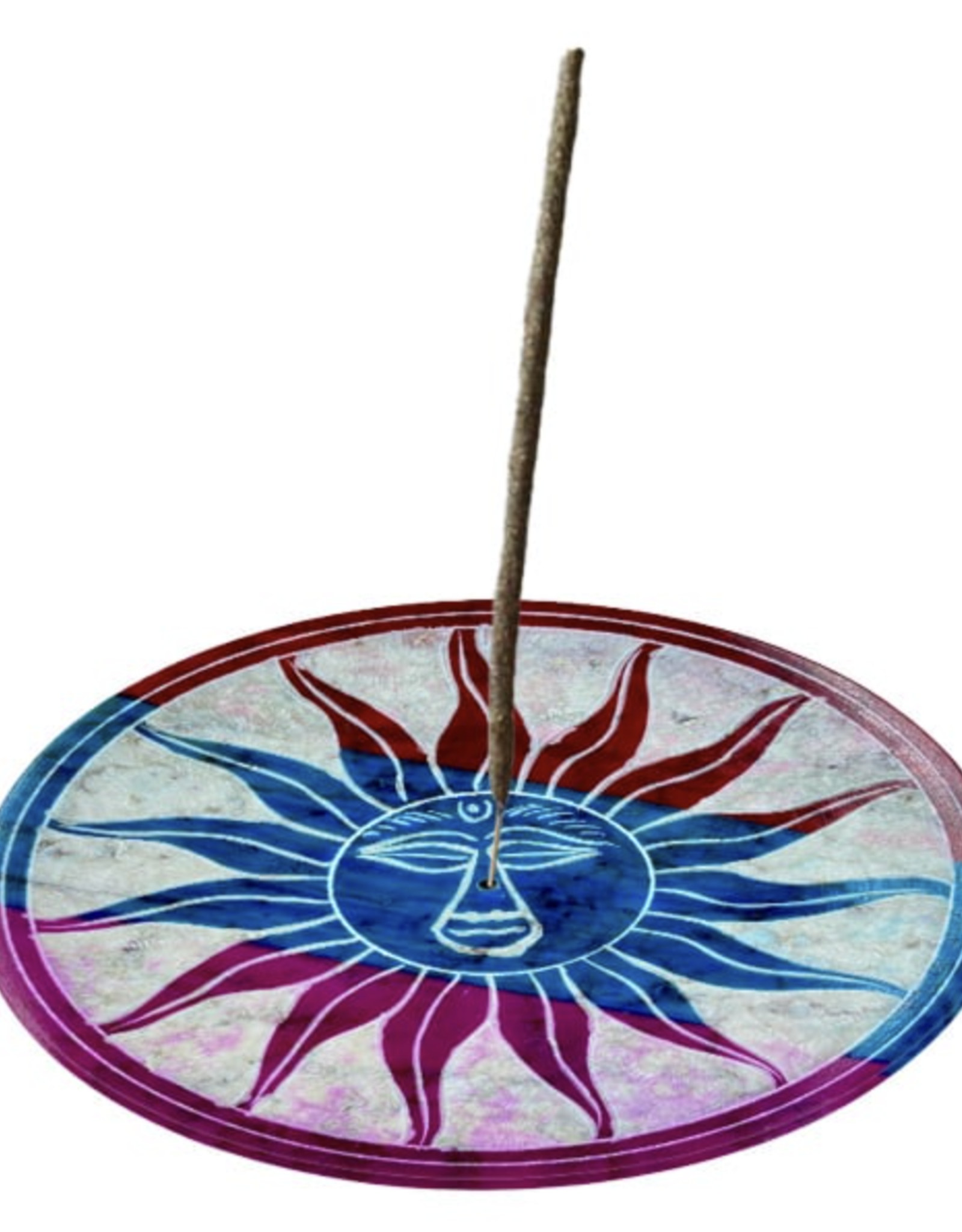 Rainbow Sun Round Soapstone Incense Burner