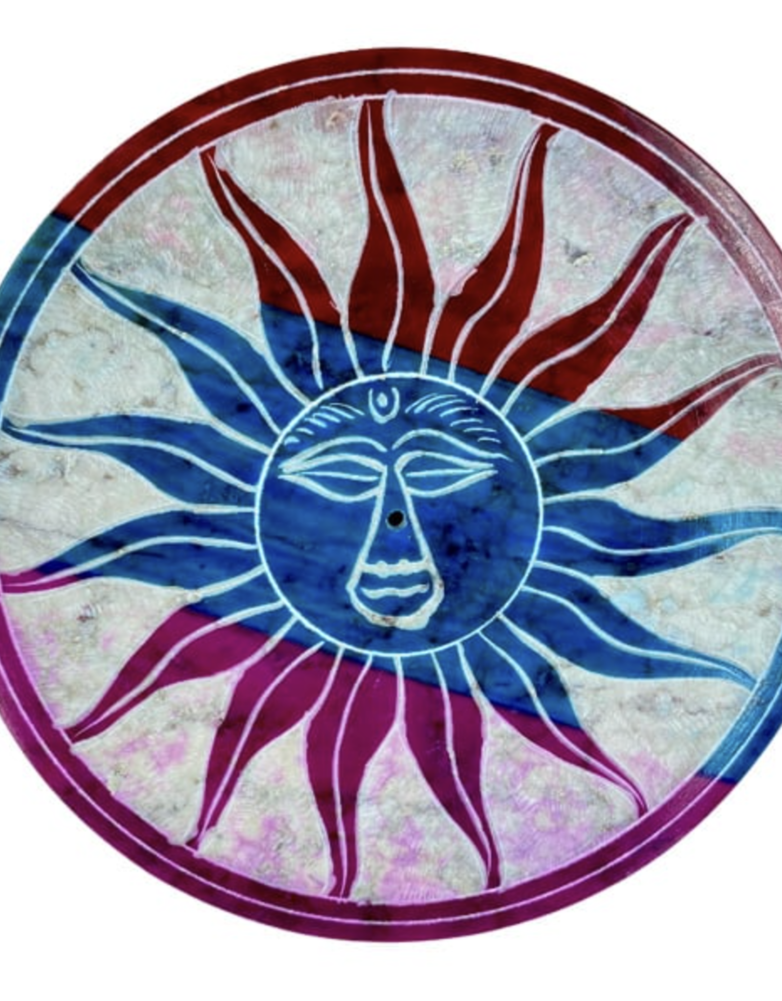 Rainbow Sun Round Soapstone Incense Burner