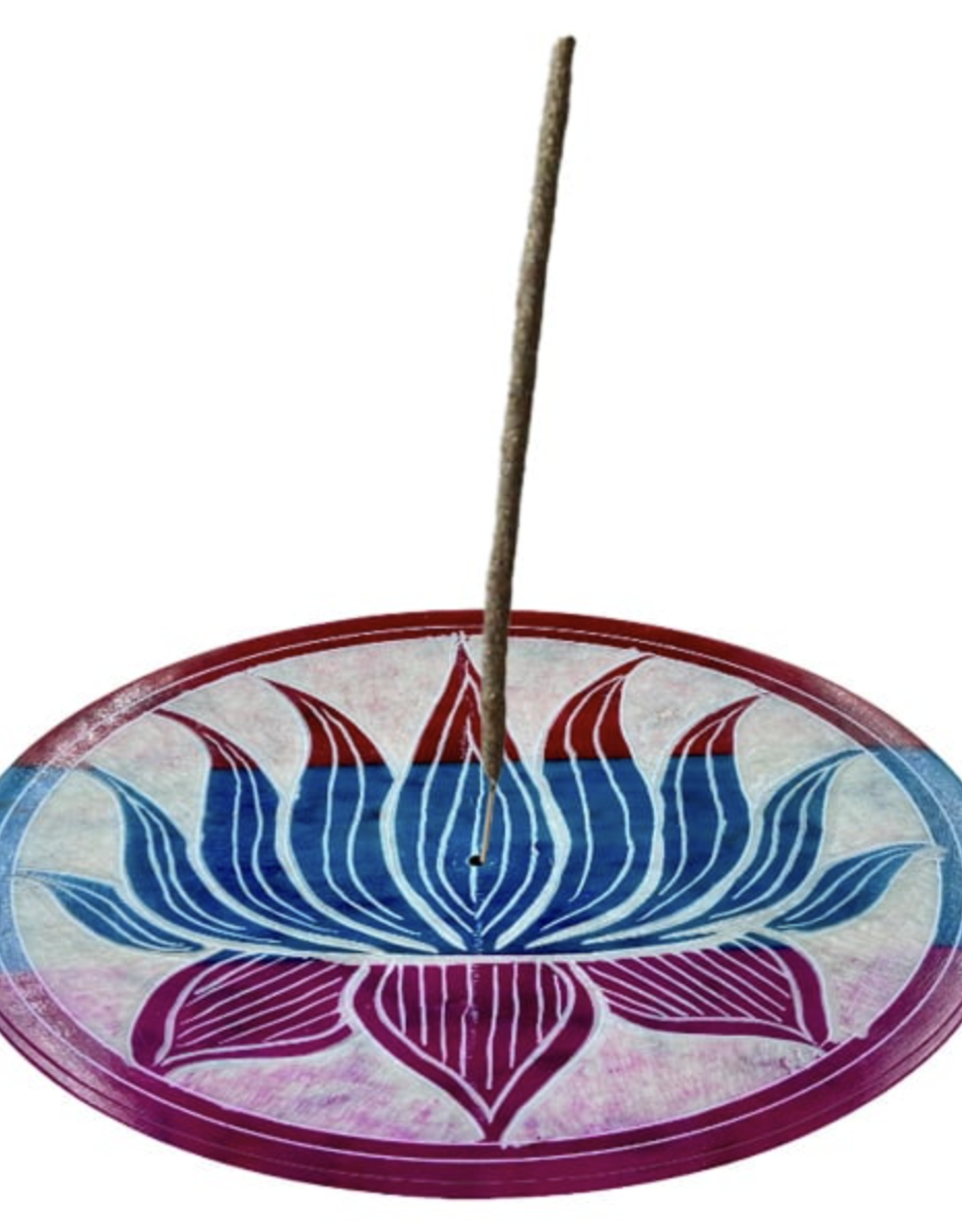 Rainbow Lotus Round Soapstone Incense Burner