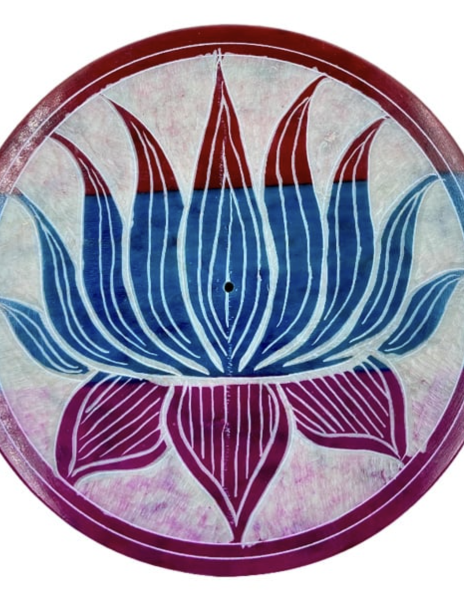 Rainbow Lotus Round Soapstone Incense Burner