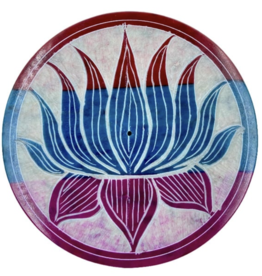 Rainbow Lotus Round Soapstone Incense Burner