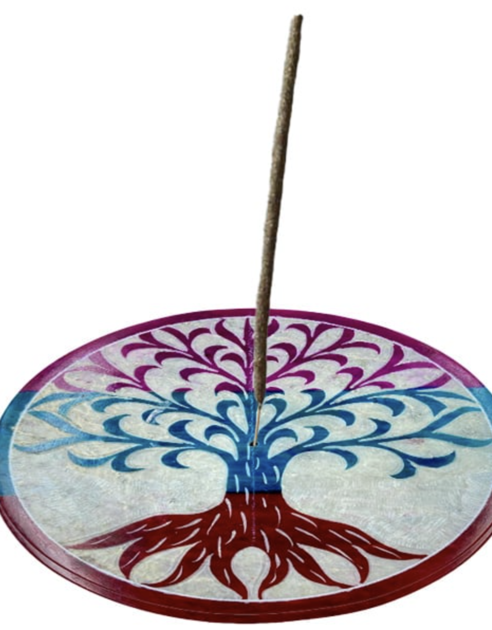 Rainbow Tree of Life Round Soapstone Incense Burner