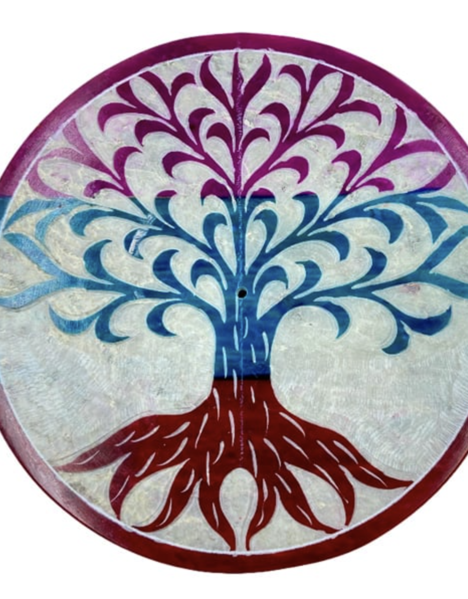 Rainbow Tree of Life Round Soapstone Incense Burner