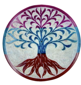 Rainbow Tree of Life Round Soapstone Incense Burner